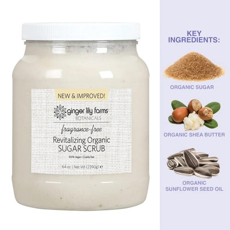 Ginger Lily Farms Botanicals Revitalizing Organic Sugar Scrub, All-Natural Skin Exfoliating Sugar Crystals, 100% Vegan & Cruelty-Free, Fragrance-Free, 64 oz. - Image 4